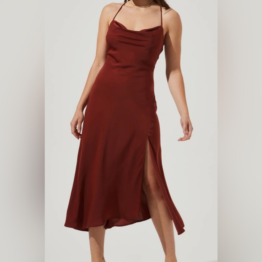 Cowl Neck Satin Midi Slipdress